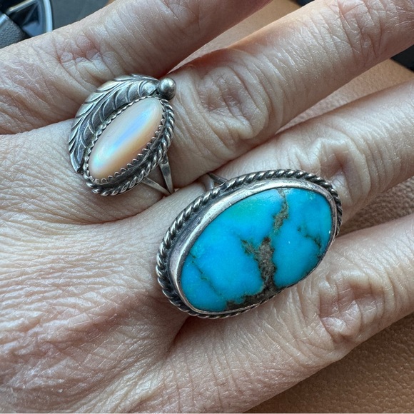 Vintage Jewelry - Vintage Native American turquoise sterling Silver Ring lot MOP navajo old